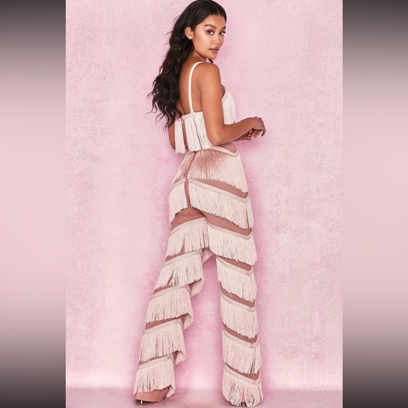 Limited edition HOUSE OF CB ‘Marcella’ Pink Fabulous Fringe Sheer Jumpsuit NWOT - Picture 9 of 14